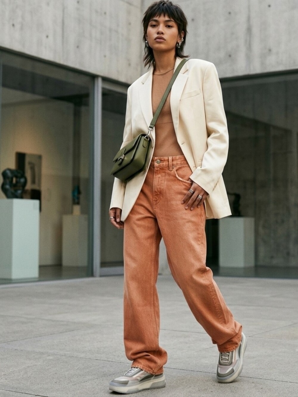 Zara Straight Leg Mid Rise Jeans Denim Pants — Terracotta